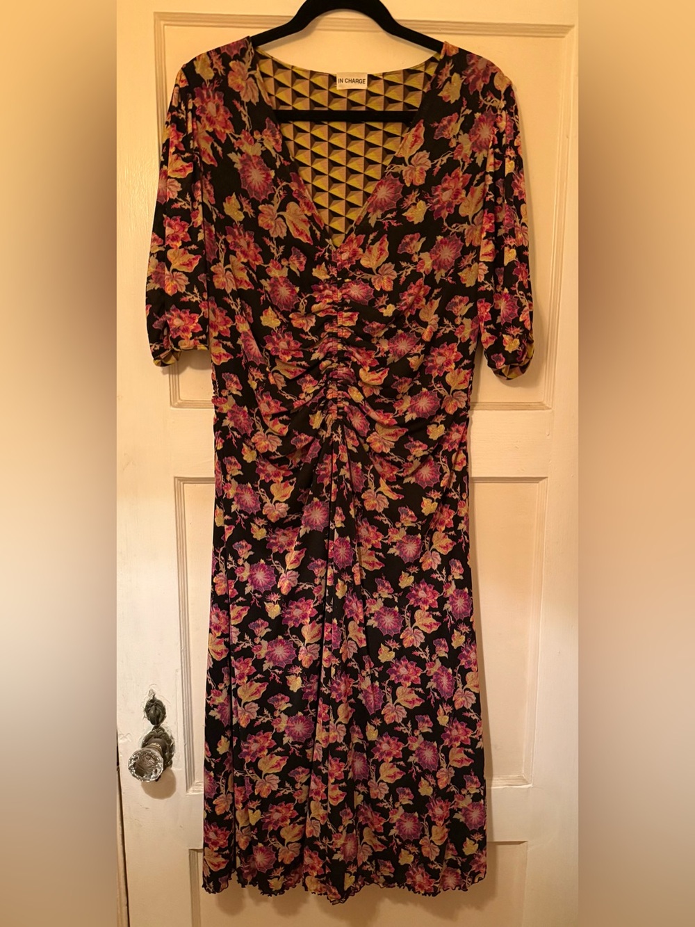 DVF Diane von Furstenberg Koren Reversible Ruched Mesh Midi Dress XL